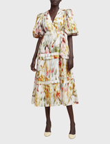 Acler Marston Short Sleeved Midi Dress in Monet Garden Print