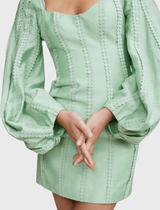 Acler Duxbury Long Sleeve Mini Dress in Foam Green | www.orderofstyle.com