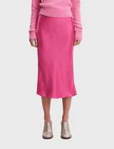 Samsoe Samsoe Agneta Satin Midi Skirt in Fandango Pink