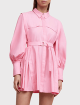 Acler Caughley Long Sleeved Mini Dress in Tulip Pink- Shop At orderofstyle.com