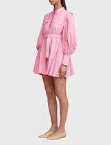 Acler Caughley Long Sleeved Mini Dress in Tulip Pink- Shop At orderofstyle.com