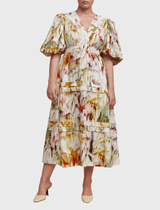 Acler Marston Short Sleeved Midi Dress in Monet Garden Print- Shop At orderofstyle.com