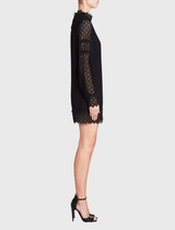 IRO Kara Long Sleeved Lace Mini Dress in Black