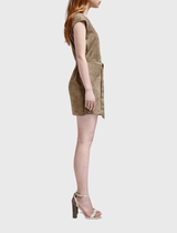 Joie Maroone Sleeveless Mini Suede Dress in Light Army Green