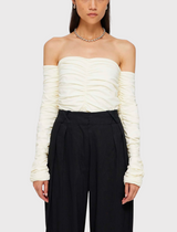 Róhe Smocked Off-Shoulder Top in Off-White