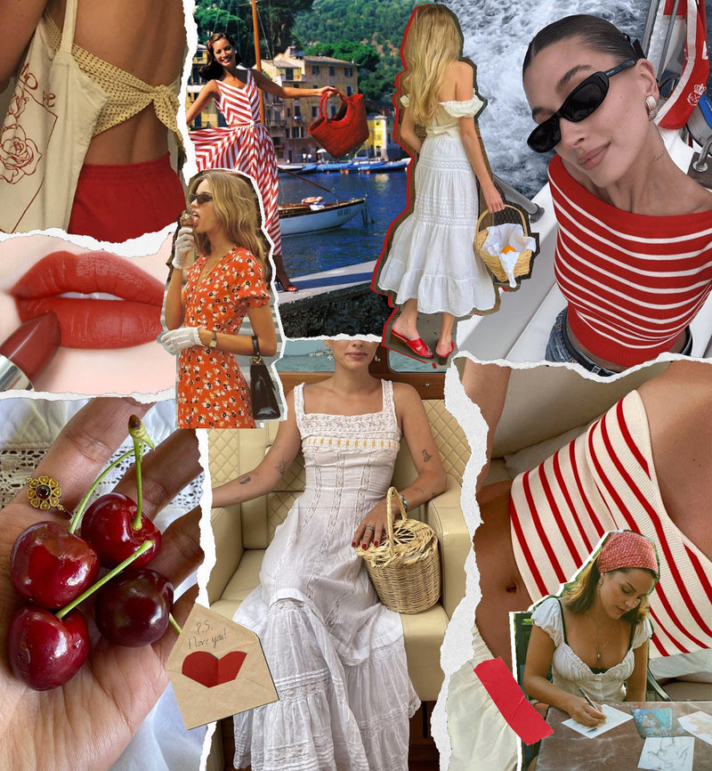 Tomato girl, the hottest trend this Euro summer, combines crisp cotton, linens, romantic silhouettes and pops of red for effortless looks that capture the beauty of Mediterranean landscapes and the spirit of carefree sun-soaked adventures.