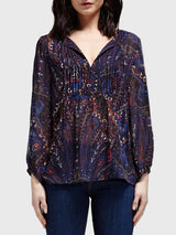 JOIE VANDREA PAISLEY PRINT SHEET BLOUSE-DEEP SAPPHIRE