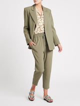 OOS-C_MCamillaandMarcReggioBlazer_Pant-DustyKhaki_EquipmentSignatureShirt-Kelp_Nude_SolSanaMatiSlide-Python