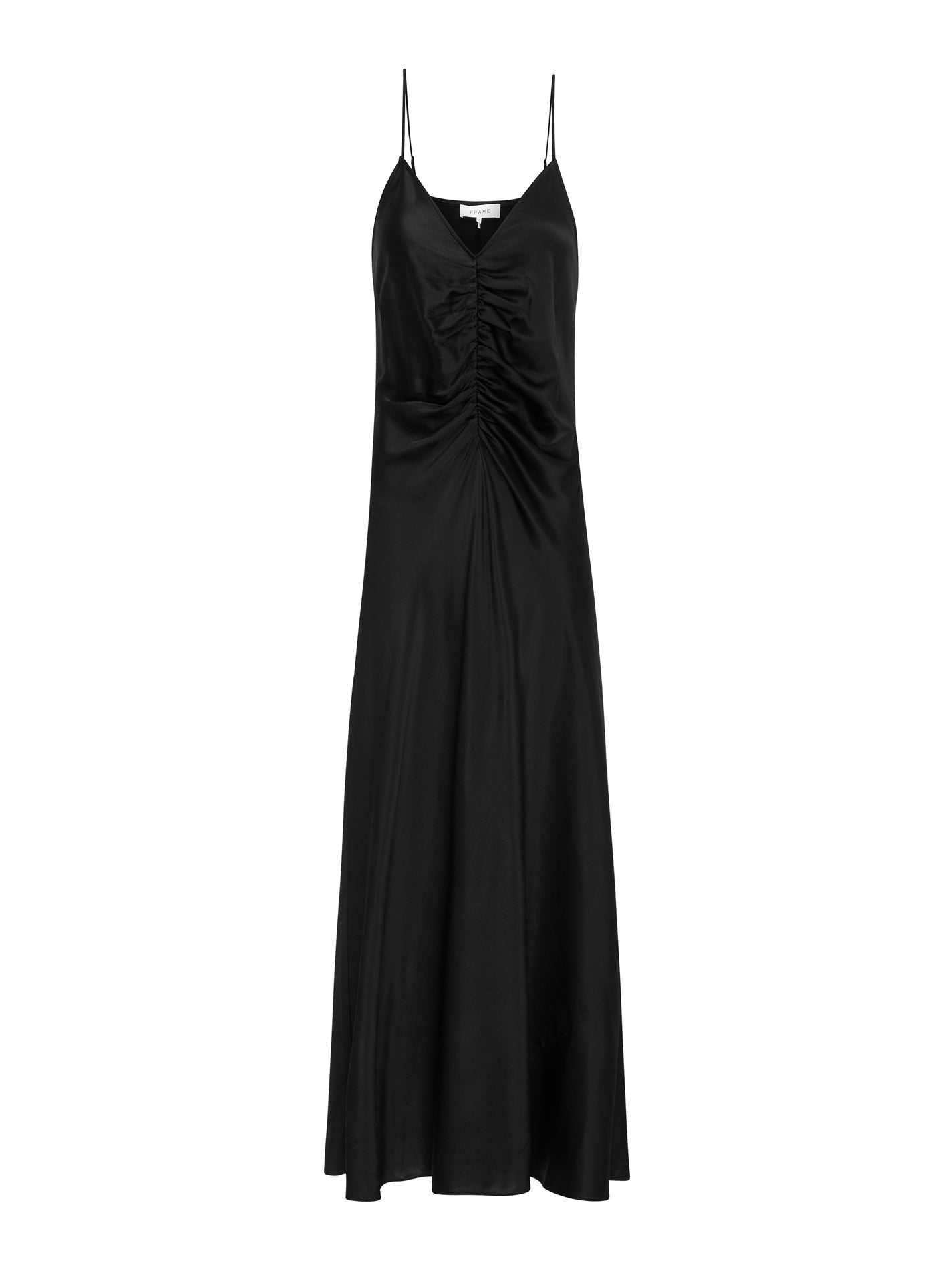 Frame Denim Ruched Cami Dress in Black Satin – Order Of Style
