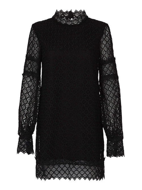 IRO Kara Long Sleeved Lace Mini Dress in Black