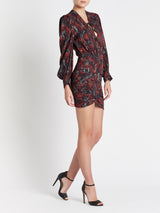 RO Janus Long Sleeve Mini Dress in Red Black