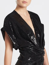 IRO Lilou Plunge Neck Mini Dress in Black Sequin