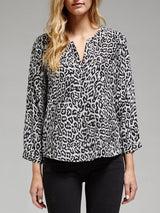 Joie Purine Long Sleeve Shirt in Vanilla / Caviar Snow Leopard Print 