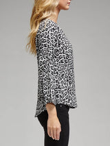 Joie Purine Long Sleeve Shirt in Vanilla / Caviar Snow Leopard Print 