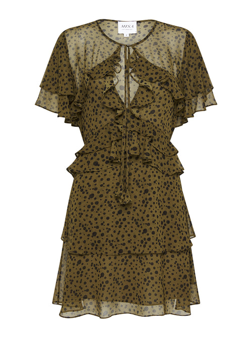 Misa Los Angeles Ignacia Short Sleeve Mini Dress in Green Polka Dot Order Of Style Misa Los Angeles Ignacia Short Sleeve Mini Dress in Green Polka Dot Order Of Style