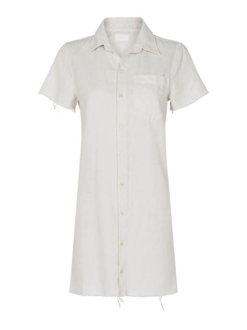 Mother Denim Short Sleeve Frenchie Fray Dress in Dove White – Order Of Style Mother Denim Short Sleeve Frenchie Fray Dress in Dove White – Order Of Style
