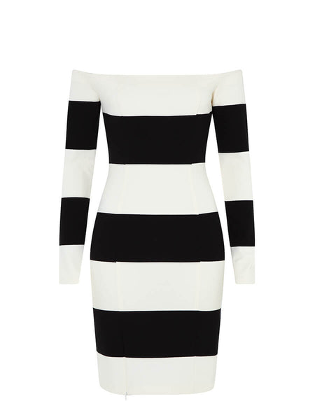 Nicholas Orchard Stripe Off Shoulder Long Sleeve Dress in Off White Black – Order Of Style