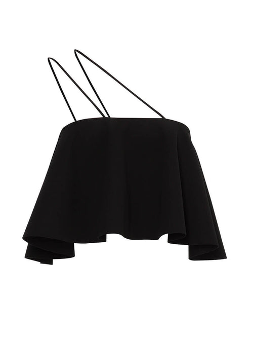 Available at Order Of Style Nicholas Crepe Rouleaux Flare Cropped Top in Black