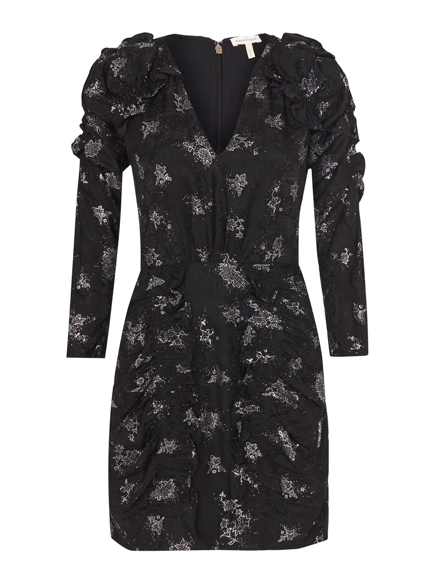 Rebecca Taylor Glitter Print Silk Jacquard Dress in Black Silver Order Of Style Rebecca Taylor Glitter Print Silk Jacquard Dress in Black Silver Order Of Style