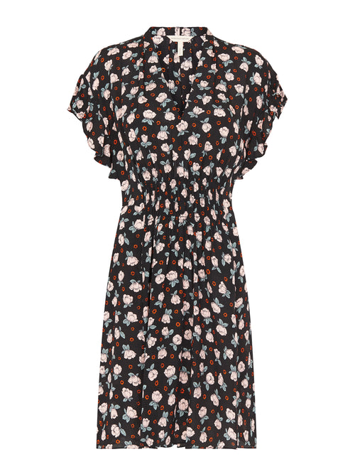 OOS-REBECCATAYLORSHORTSLEEVEROSALIEVNECKDRESS-BLACKCOMBO-519