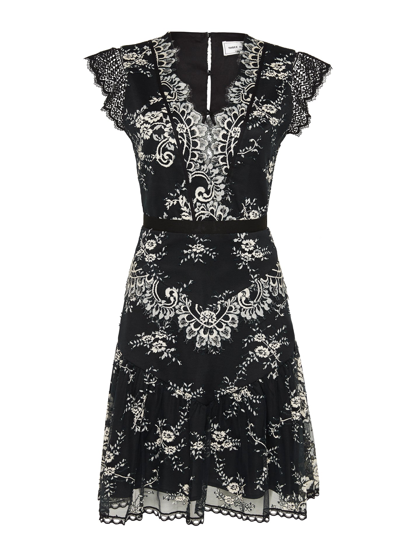 Three Floor Lace Parade Short Sleeved Dress in Black White Lace Order Of Style Three Floor Lace Parade Short Sleeved Dress in Black White Lace Order Of Style