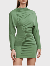 Acler Fulham Long Sleeved Mini Dress in Pine Green