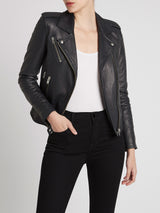 IRO Newhan Leather Jacket in Strong Blue