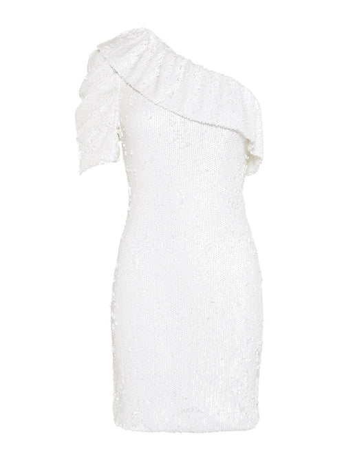 IRO Roxe One Sleeve Mini Dress in White Sequin