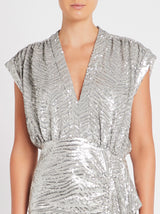 IRO Sagria V Neck Mini Dress in Silver Sequin 