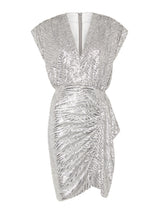 IRO Sagria V Neck Mini Dress in Silver Sequin 