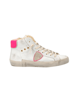 Philippe Model PRSX High Sneaker in West Fur Blanc Fuchsia