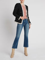 OrderOfStyle-RebeccaTaylorTailoredTweedJacket-NavyCombo_AmericanVintageVefiflowerTee-Grapefruit_FrameDenimLeCropMiniBootJean-Manzanita_IROAstrydBootie-Beige