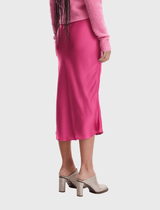 Samsoe Samsoe Agneta Satin Midi Skirt in Fandango Pink