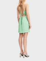 Samsoe Samsoe Holly Short Satin Tie Up Dress in Sprucestone Green