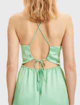 Samsoe Samsoe Holly Short Satin Tie Up Dress in Sprucestone Green