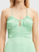 Samsoe Samsoe Holly Short Satin Tie Up Dress in Sprucestone Green