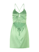 Samsoe Samsoe Holly Short Satin Tie Up Dress in Sprucestone Green